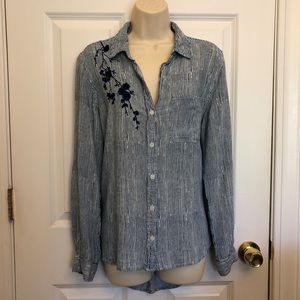 Velvet Heart Women’s Shirt Blue White Stripe Sz M